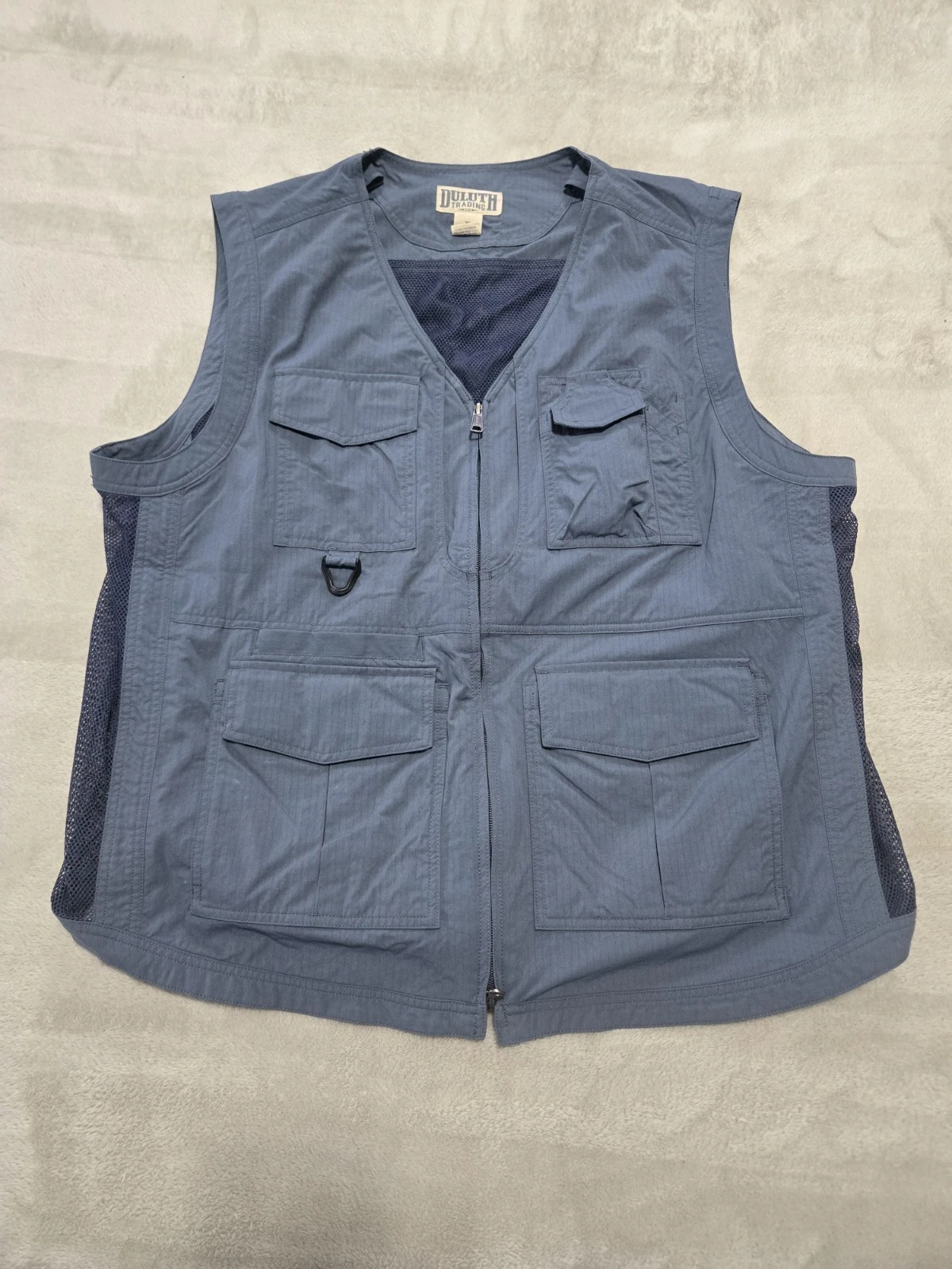 Duluth Trading Co Vest Men's XL Blue Gray Fishing Utility Vented Nylon