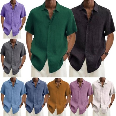 Herren Kurzarm Hemd Button Down Regular Fit Freizeithemd Sommerhemd Einfarbig