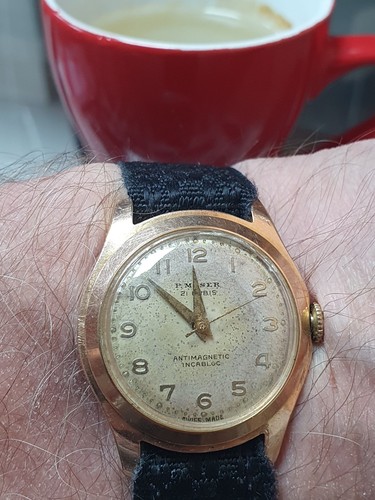 Reloj suizo para hombre P. MOSER 21 joyas chapado en oro 20MCR SEGUNDA GUERRA MUNDIAL raro reparado - Imagen 22 de 22