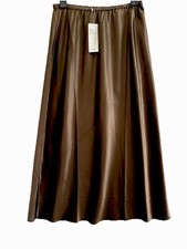 Eileen Fisher Stretch Silk Charmeuse Bias Midi Skirt Wren Brown S NWT 278
