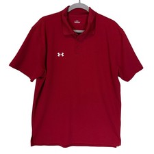 Under Armour Polo Shirt Mens Small Red Solid Stretch Short Sleeve Golf Casual