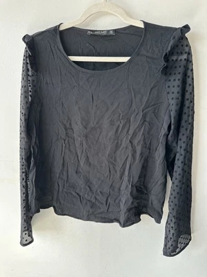 Sublime Haut Zara Basic Collection Noir Taille XL | Manches Plumetis Volantées - Photo 1/4