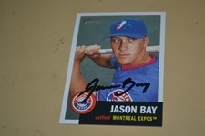 JASON BAY 2002 TOPPS HERITAGE EXPOS HAND AUTOGRAPHED BASEBALL CARD ROOKIE NM 355. rookie card picture