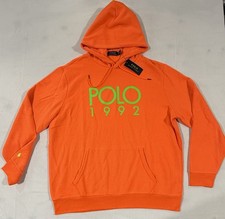 Polo Ralph Lauren Orange POLO 1992 Retro Logo Fleece Hoodie Sweatshirt Men  s XL