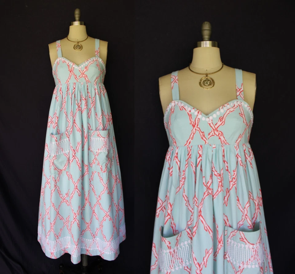 Lilly Pulitzer custom coral lattice vintage crochet lace mod tunic dress Maxi - Image 2 of 4