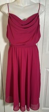 VINTAGE TAHARI Fuchsia Pink Cowl Neck Spaghetti Strap Midi Dress Size 10