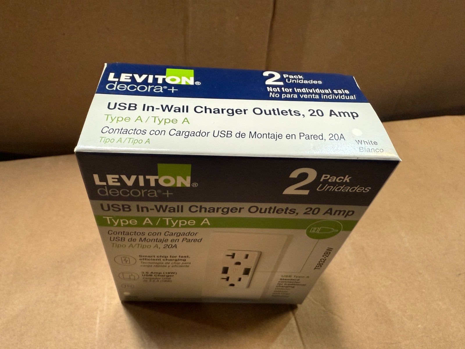 Leviton T5832-2BW USB In-Wall Charger Outlet - White