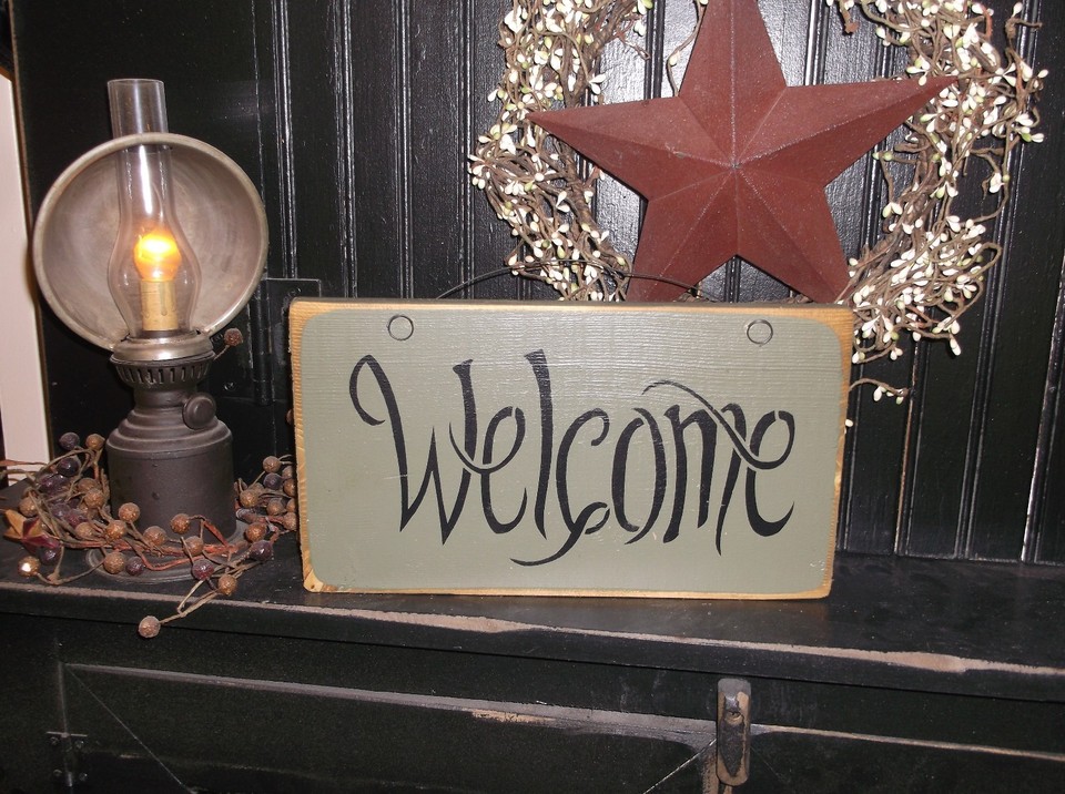 WELCOME sign prim Rustic Country Home Decor Sign front porch outdoor ...