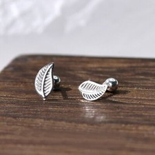 Sterling Silver Tiny Leaf Screwed Back Helix Tragus Stud Earrings Women A4321