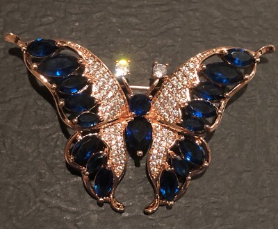 18k Rose Gold Plated Butterfly Brooch Pin made w Swarovski Crystal Stone