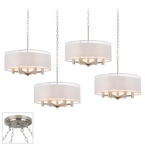 Nickel Swag Pendant Chandelier Modern Double Drum 4 Light Fixture