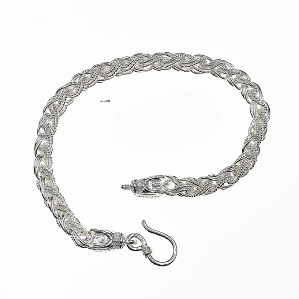 Pure 999 Fine Silver Chain Men Dragon Head Braided Wheat Bracelet 20-21g/8.2inch - Image 3 of 4