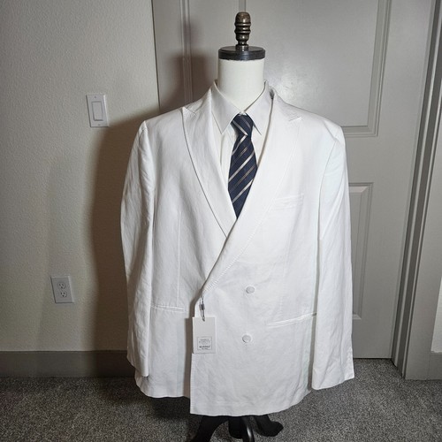 $260 NWT Murano 2XT Baird McNutt Linen Blazer Jacket Men White Doublebreasted