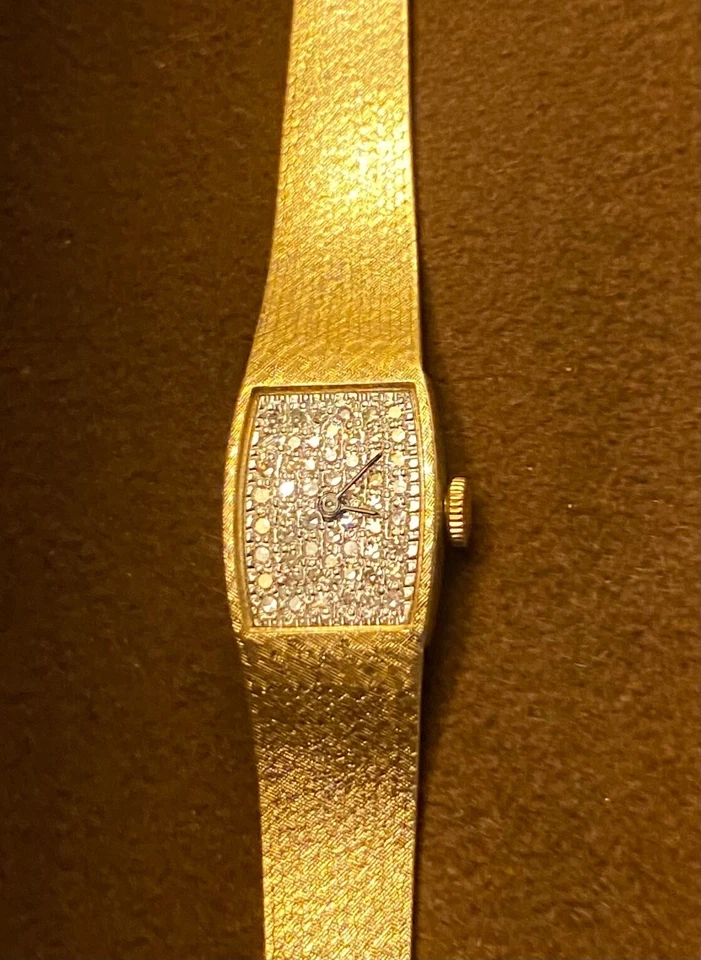 Reloj Longines vintage pavé de diamantes de oro macizo de 14 k para mujer Foto 4 de 4