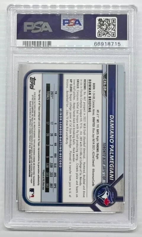 2022 Bowman Chrome Damiano Palmegiani Green Refractor Auto #33/99 PSA 10 - Image 2 of 2