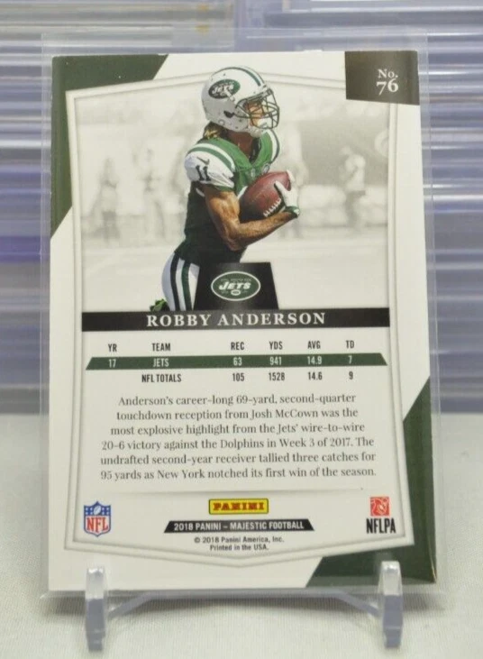 Robby Anderson 2018 Panini Majestic Gold #d 48/50 #76 New York Jets  3-B - Image 2 of 2