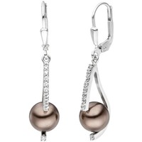 OhrhäNger Ohrringe Brisur Braune Perlen & WeißE Zirkonia 925 Sterling Silber
