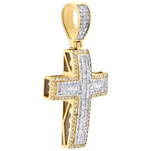 Authentic Mens Ladies 14k Yellow Gold Plated Prcess Simulated Diamond Cross Pendant .60 CT