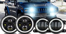 4pcs 7 Led Headlight 4 Fog Light Combo Kit For 2006-2010 Hummer H1 H2 H3 4pcs 7 Led Headlight 4 Fog Light Combo Kit For 2006-2010 Hummer H1 H2 H3
