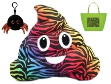 Emojicon Pillow Plush Zebra Poop Throw Pillow, Spider Clip & Tote Set NWT