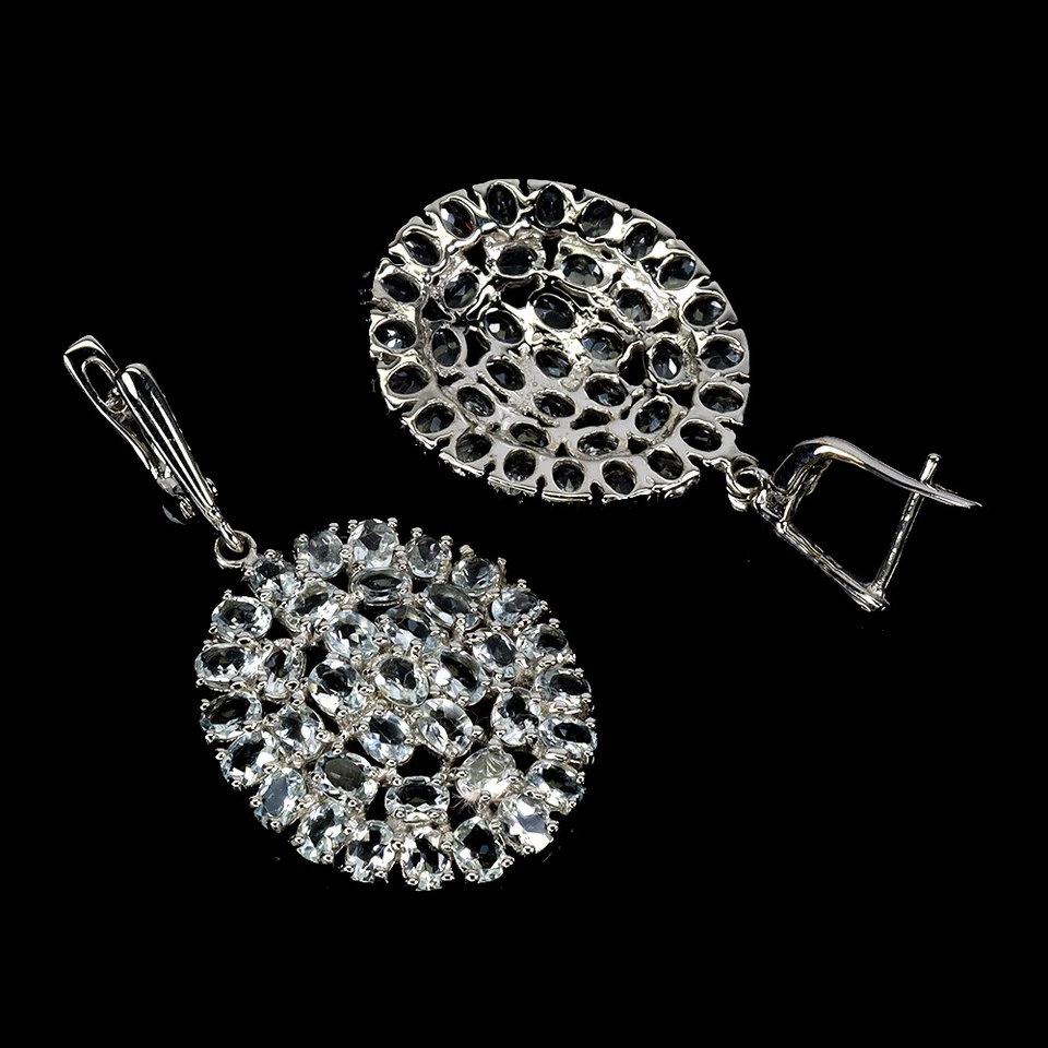 925 Sterling Silber Ohrringe Oval Aquamarin Natürlicher Edelstein Schmuckwaren - Bild 3 von 4
