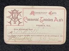 Peoria Illinois IL Commercial Travel Membership Card Victorian Antique C1900