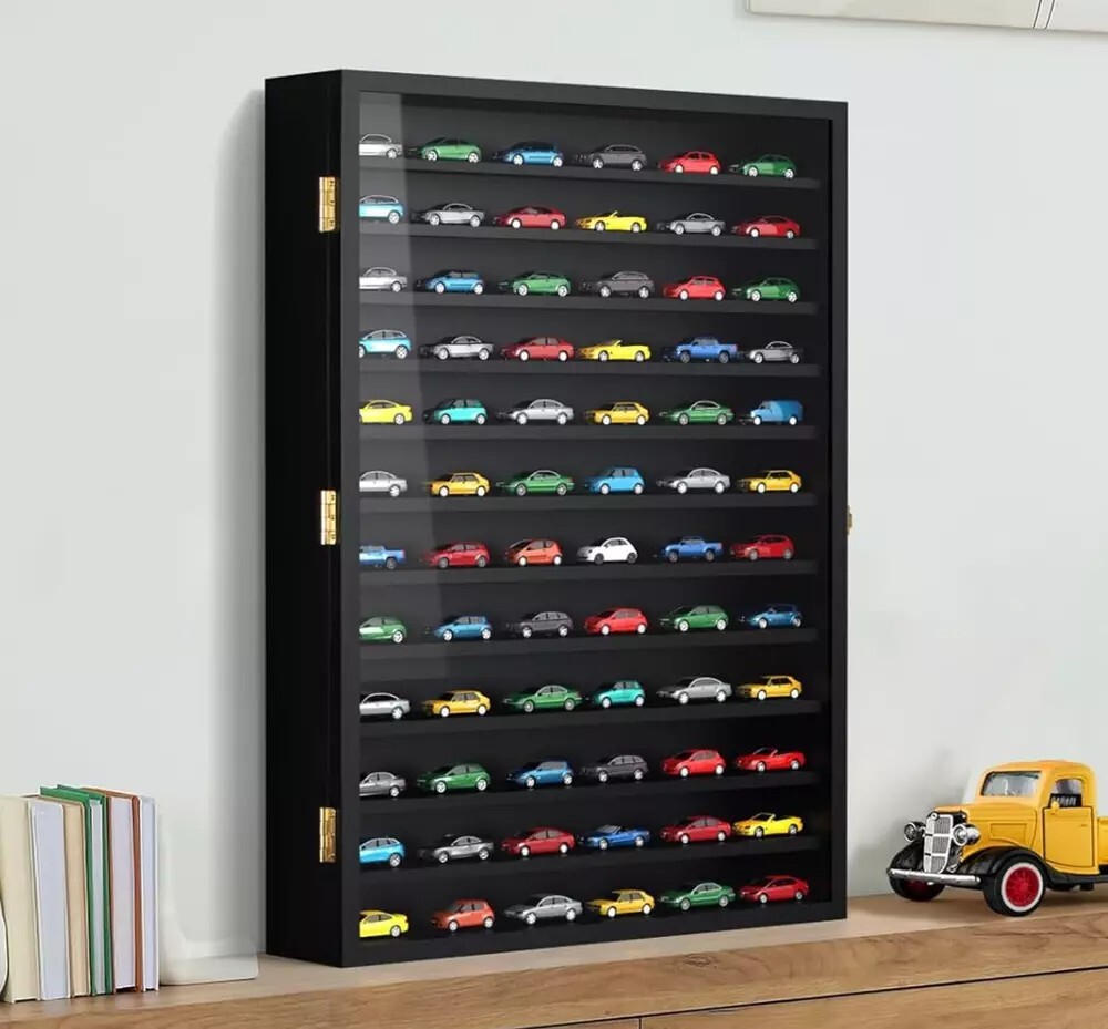 1/64 Scale Car Display Case Wall Mounted Cabinet 12 Shelf Fit