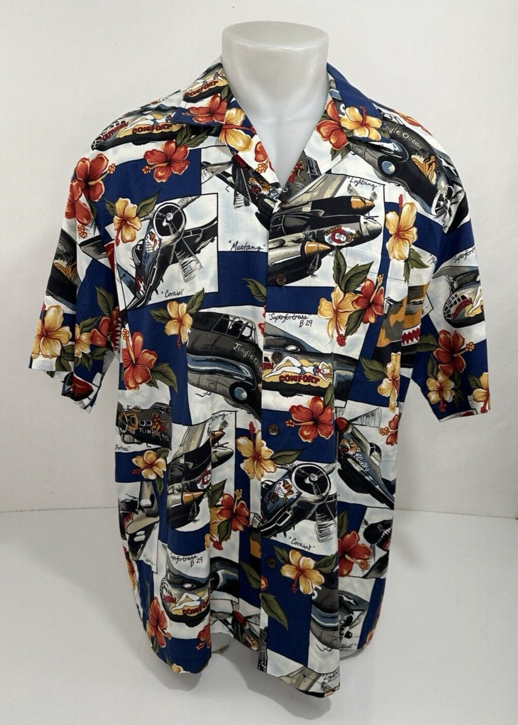 KALAHEO - FLORAL WW2 PLANES ALL OVER Mens XL. Shirt