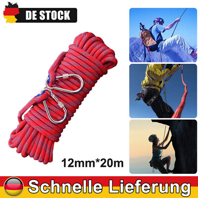 20m 12mm Kletterseil Sicherheitsseil mit Karabinerhaken Seil Sicherung Camp DHL