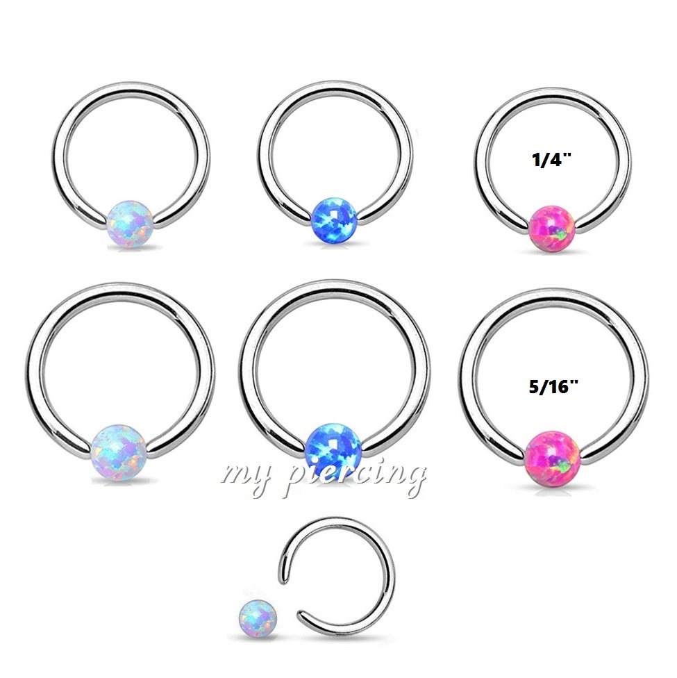 316L Surgical Steel Captive Bead Ring with Opal Ball 316L Surgical Steel Captive Bead Ring with Opal Ball