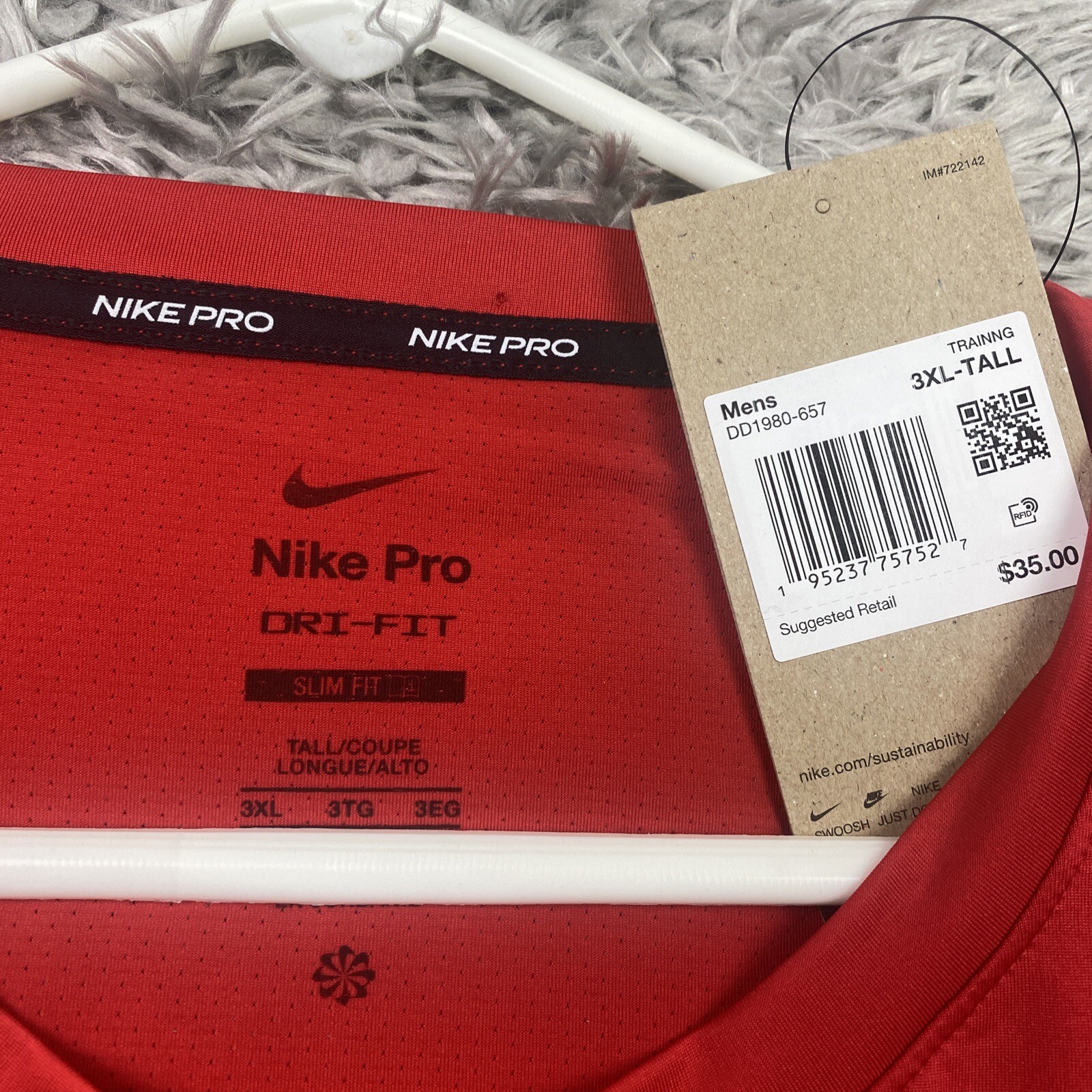 Men's Red Nike Pro Long Sleeve Dri Fit Slim Fit Tall Shirt Size 3XLTall DD1980 eBay