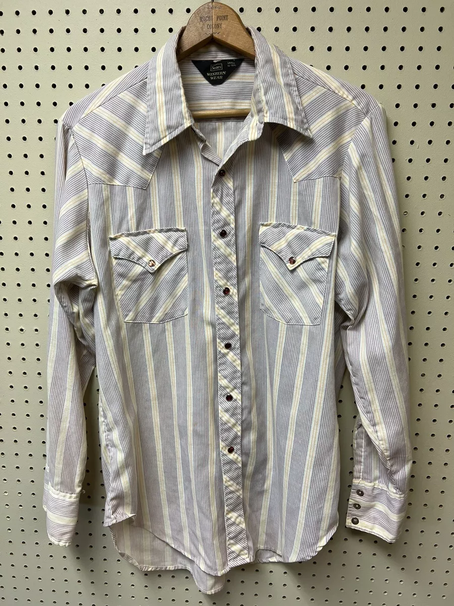 VTG Sears Men Shirt Large White 70s 80s Pearl Snaps Western Wear Stripe *as  Is