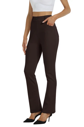 Women Bussiness Slacks Pant Soft Comfy Elastic Casual Stretch Bootcut Trousers - Picture 57 of 66