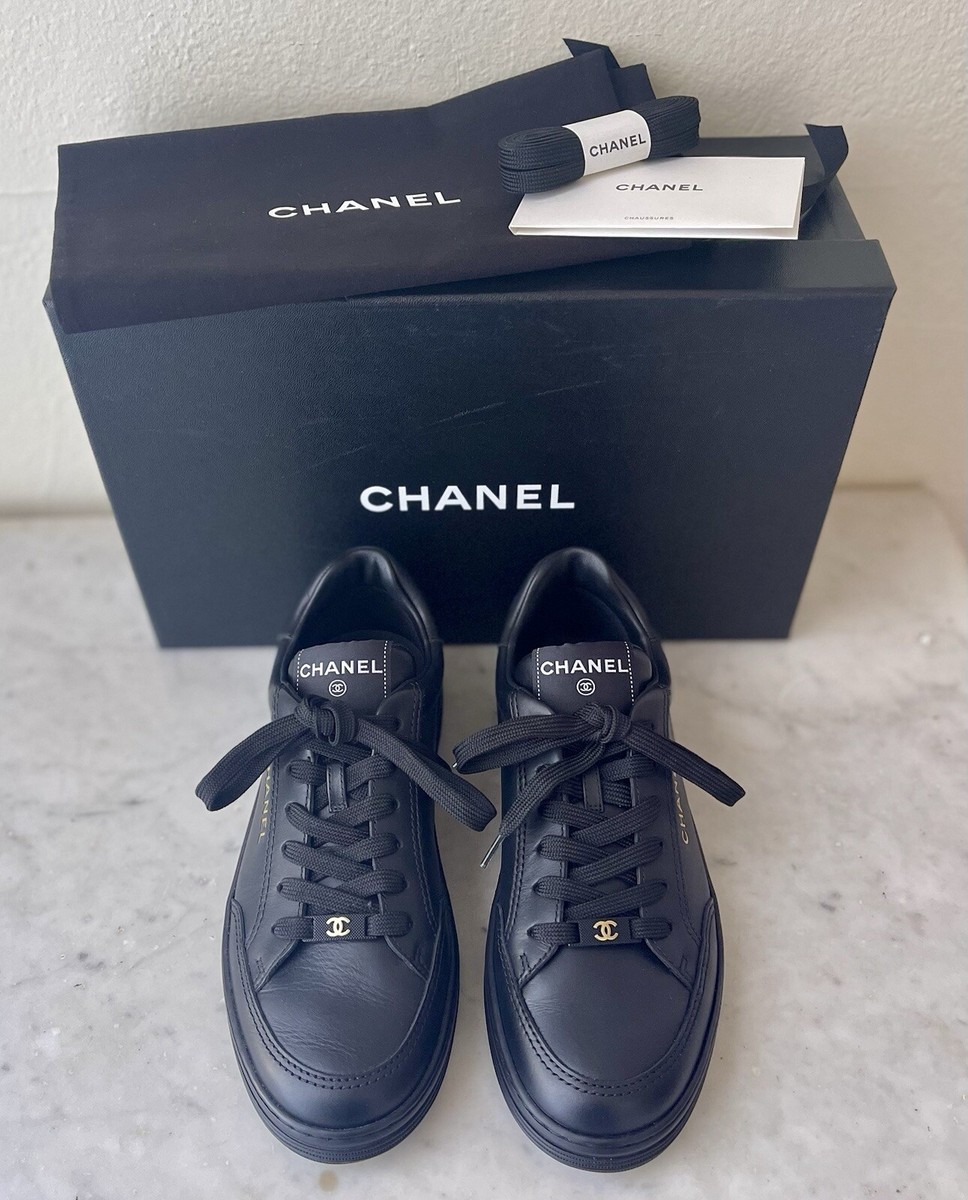 靴 CHANEL 37 Chanel White Black Knit/ Suede Calfskin CC Logo G33726