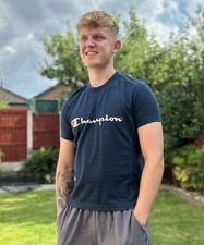 Image of Champion Navy TShirt Men’s Size XL Tee Shirt Round Neck Spellout Logo Retro