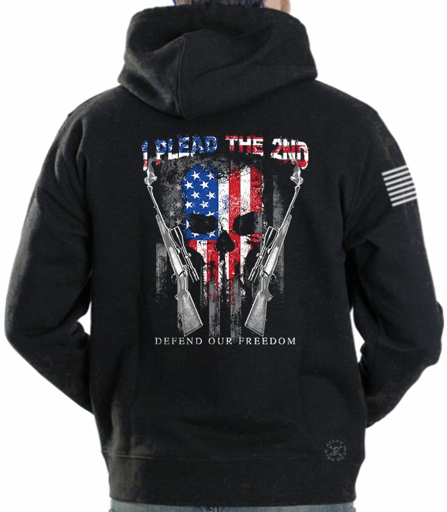 I Plead the 2nd Skull HOODIE American Flag Sweatshirt Defend our Freedom