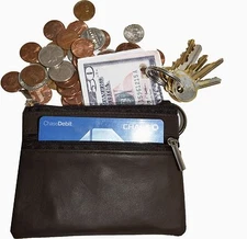 Change purse, Zip coin wallet, Leather change purse w/key ring cards, bills BN
