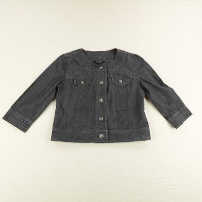 Sandro Jacket Womens Small Black Chambray Jean Top Button Up Bomber Sportswear ^