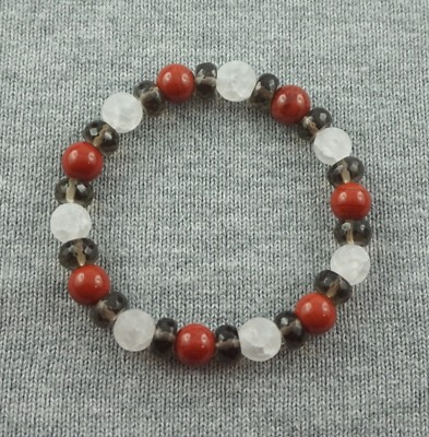 RAUCHQUARZ BERGKRISTALL MATT ROTER JASPIS Armband Stretcharmband ca. 18,5 cm 