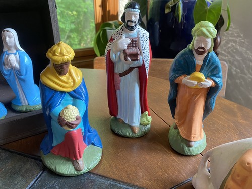 Vintage Large Chalkware Nativity Scene Figures Set Of 20 1950’s RARE! - Picture 7 of 14