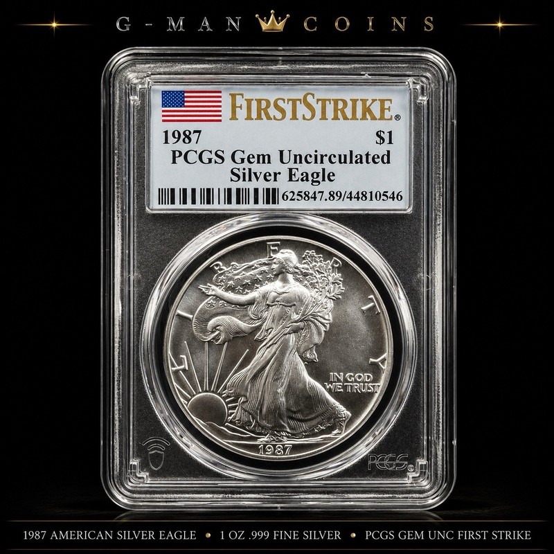 1987 American Silver Eagle PCGS Gem Uncirculated First Strike 1 oz .999 Silver
