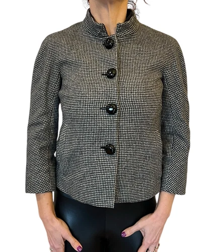 GIACCA BLAZER VINTAGE MOSCHINO ECONOMICA E CHIC NERO BIANCO PIED DE POULE CROPPED 2 XS
