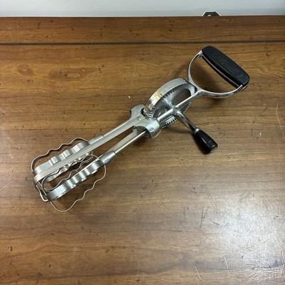 Vintage Ecko Hand Crank Mixer Egg Beater Stainless Steel Black Handle USA