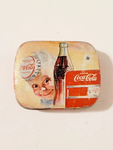 Vintage Coca-Cola Small Collectable Tin Mint Pill Box Rectangle Hinged Umbrellas