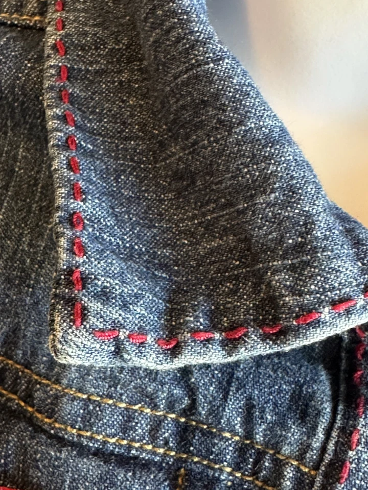 Niñas Talla 6 GYMBOREE Sandía Picnic Azul Jean Denim Chaqueta Rojo Lazo Volantes Foto 3 de 4