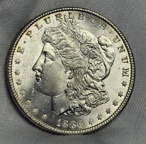 GEM BU+ 1886-P Morgan Silver Dollar (all original), U.S. Mint State $1 MS Coin
