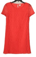 J. Crew Dress Women’s 4 Orange Coral Shift Short Sleeve Lace Eyelet Lined