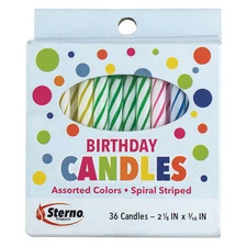 Sterno Birthday Candles,2 1/4" L,Assorted,PK36 40180 Sterno 40180 0076642401809