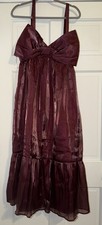 Lulus Womens M Dress Burgundy Satin Sweetheart Bow A-Line Strappy Midi Lined