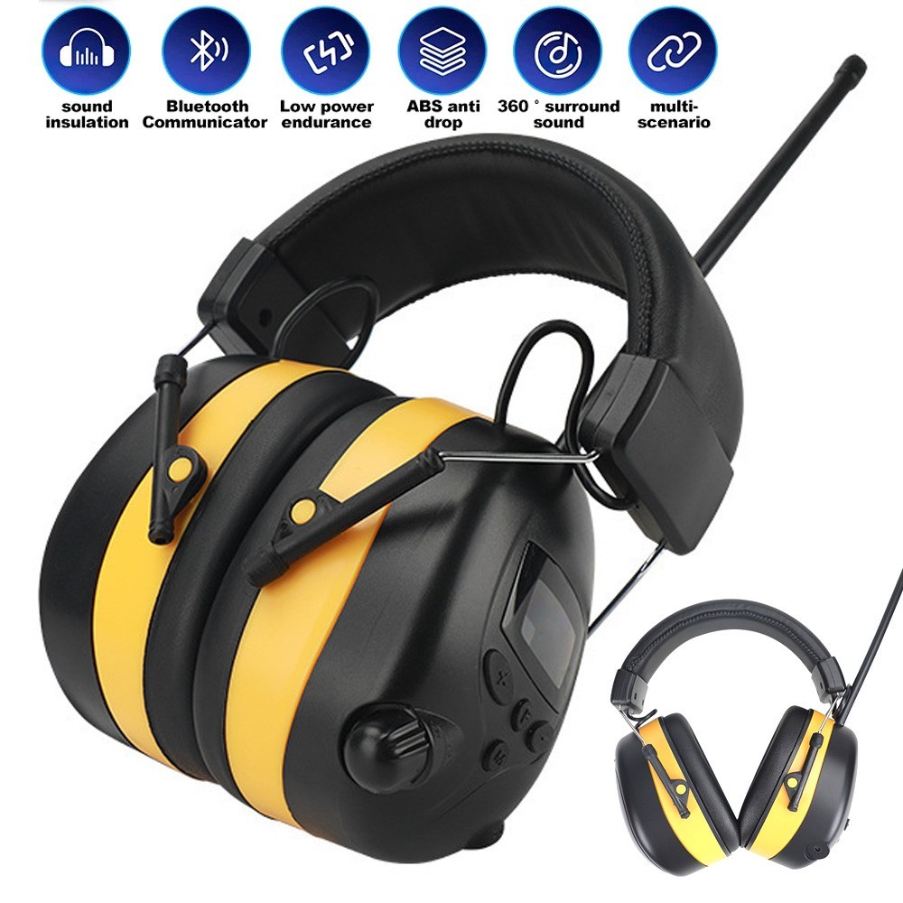 FM Radio Headphones with Digital Display 30dB FM Hearing Protection Earmuffs